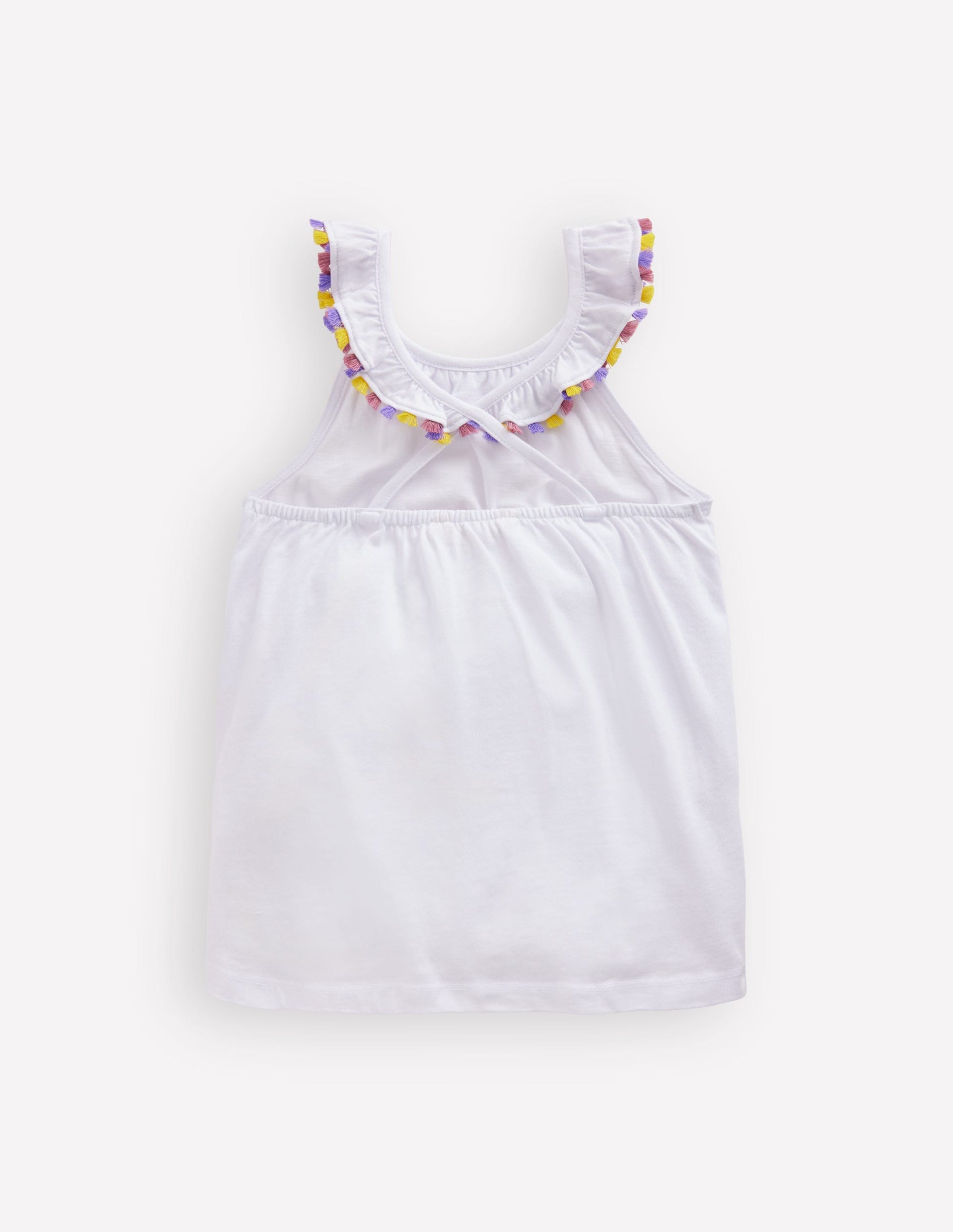 Ruffle Neck Trim Top-White-2