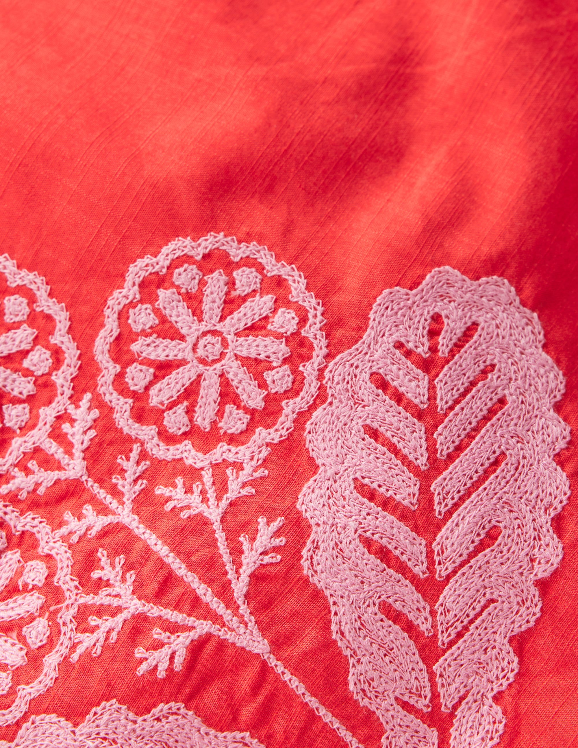 Woven Shell Top-Spicy Red Neon Embroidery - Image 3