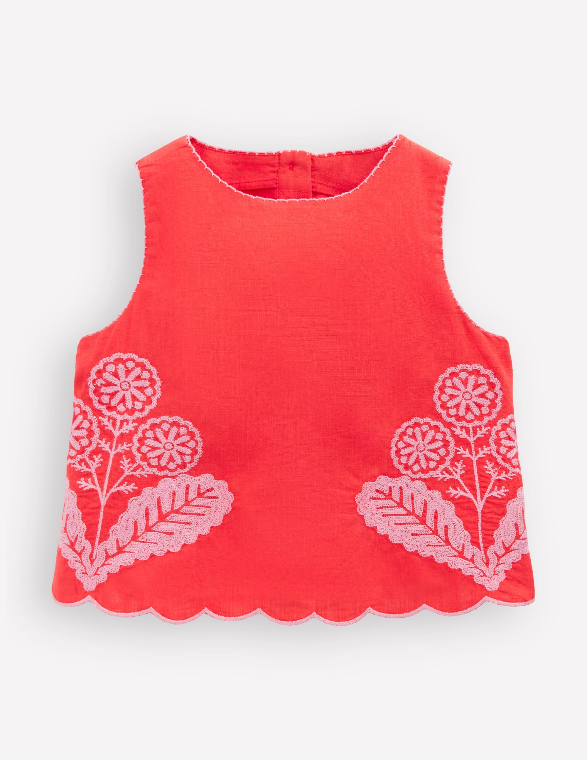 Woven Shell Top-Spicy Red Neon Embroidery - Image 1