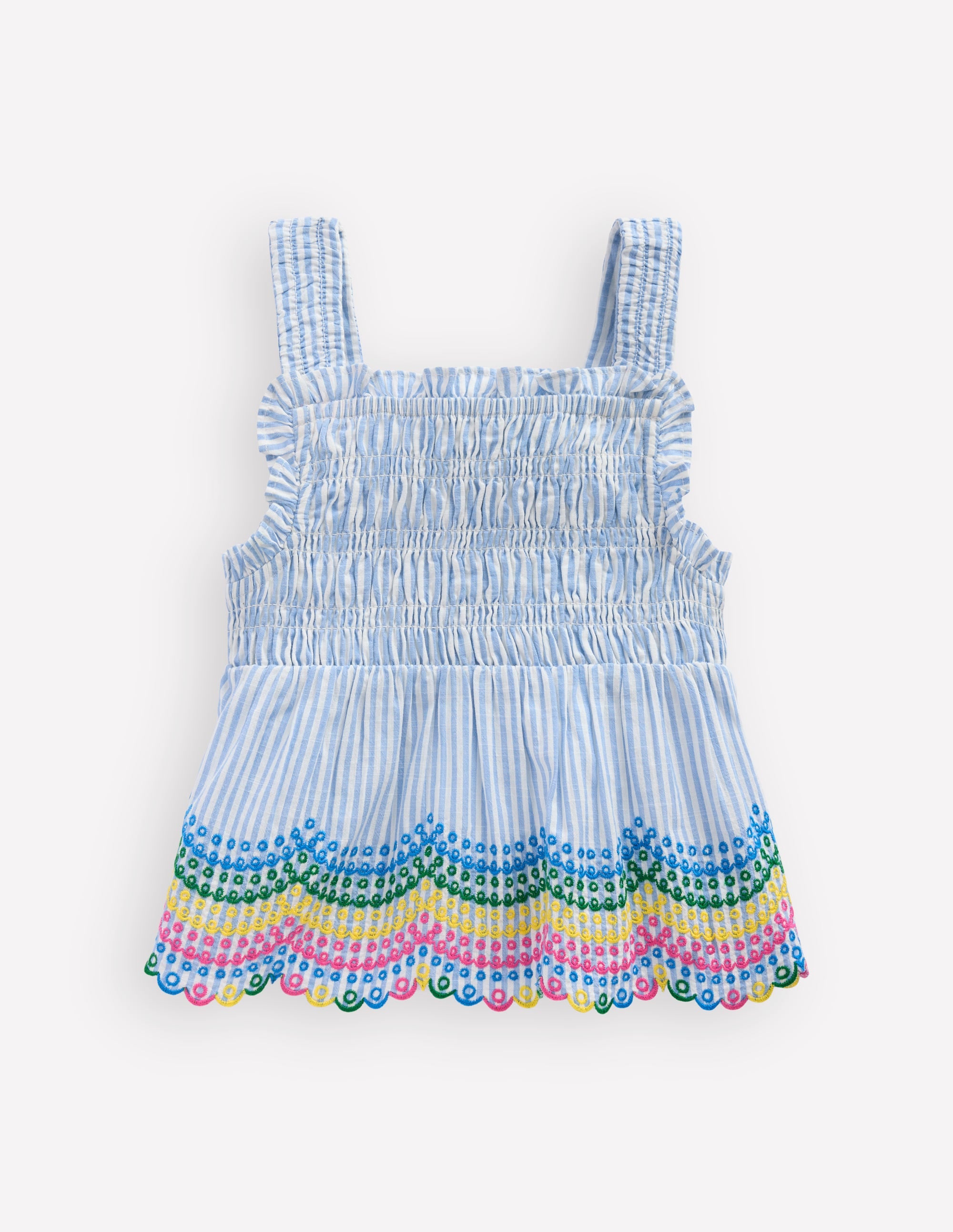 Embroidered Shirred Top-Ticking Rainbows - Image 3