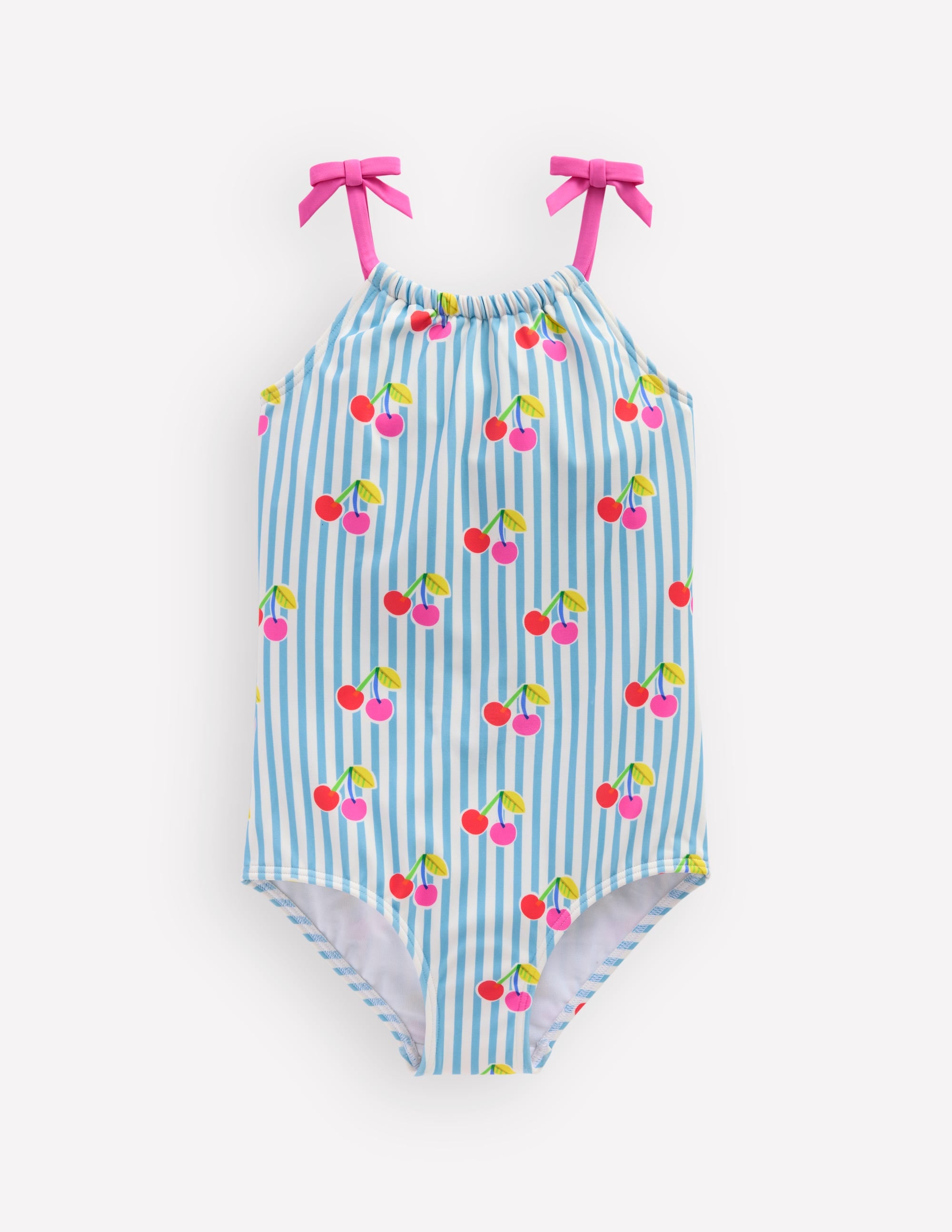 Tie Shoulder Swimsuit-Cloud Blue Stripe Cherries - Image 4