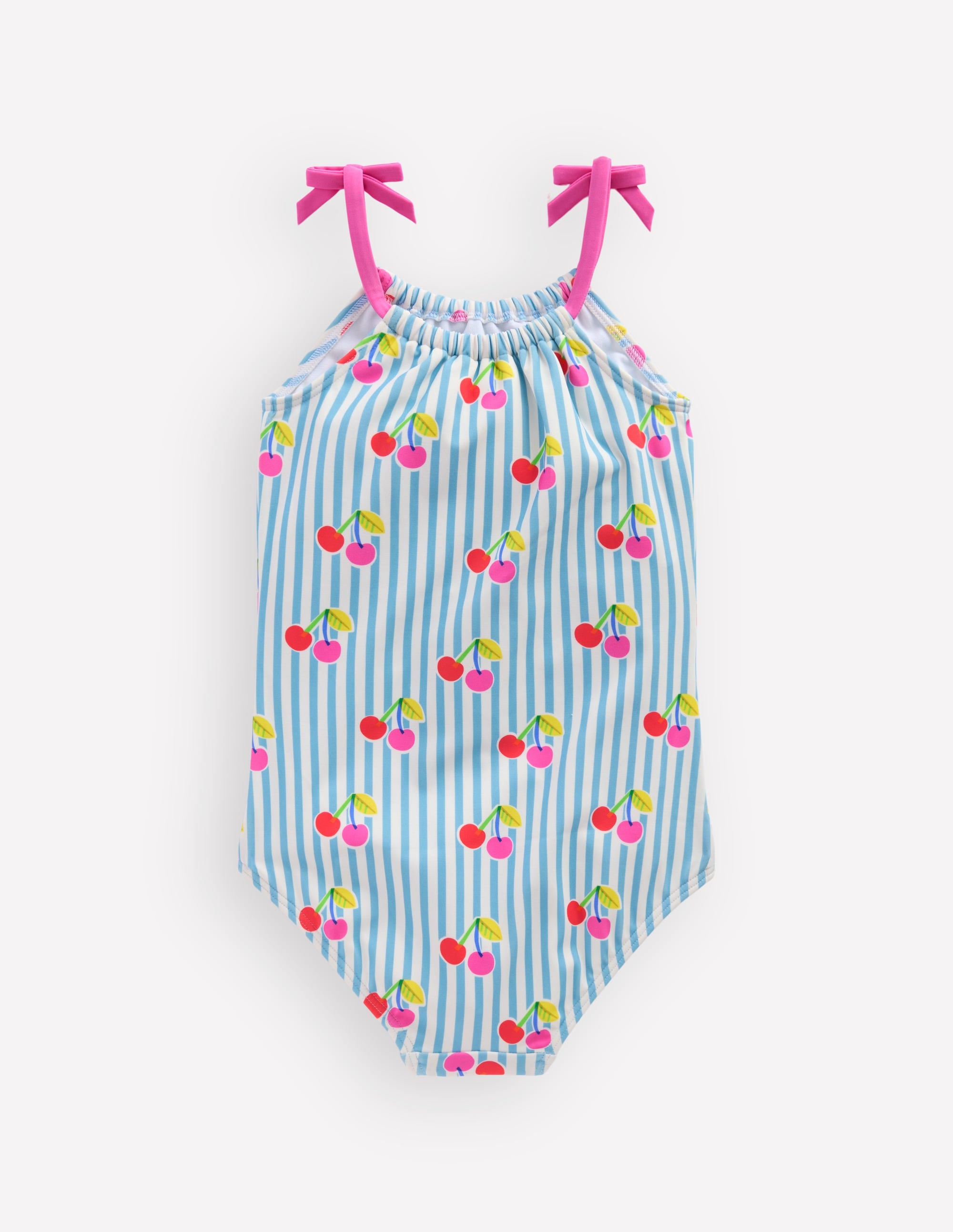 Tie Shoulder Swimsuit-Cloud Blue Stripe Cherries - Image 5