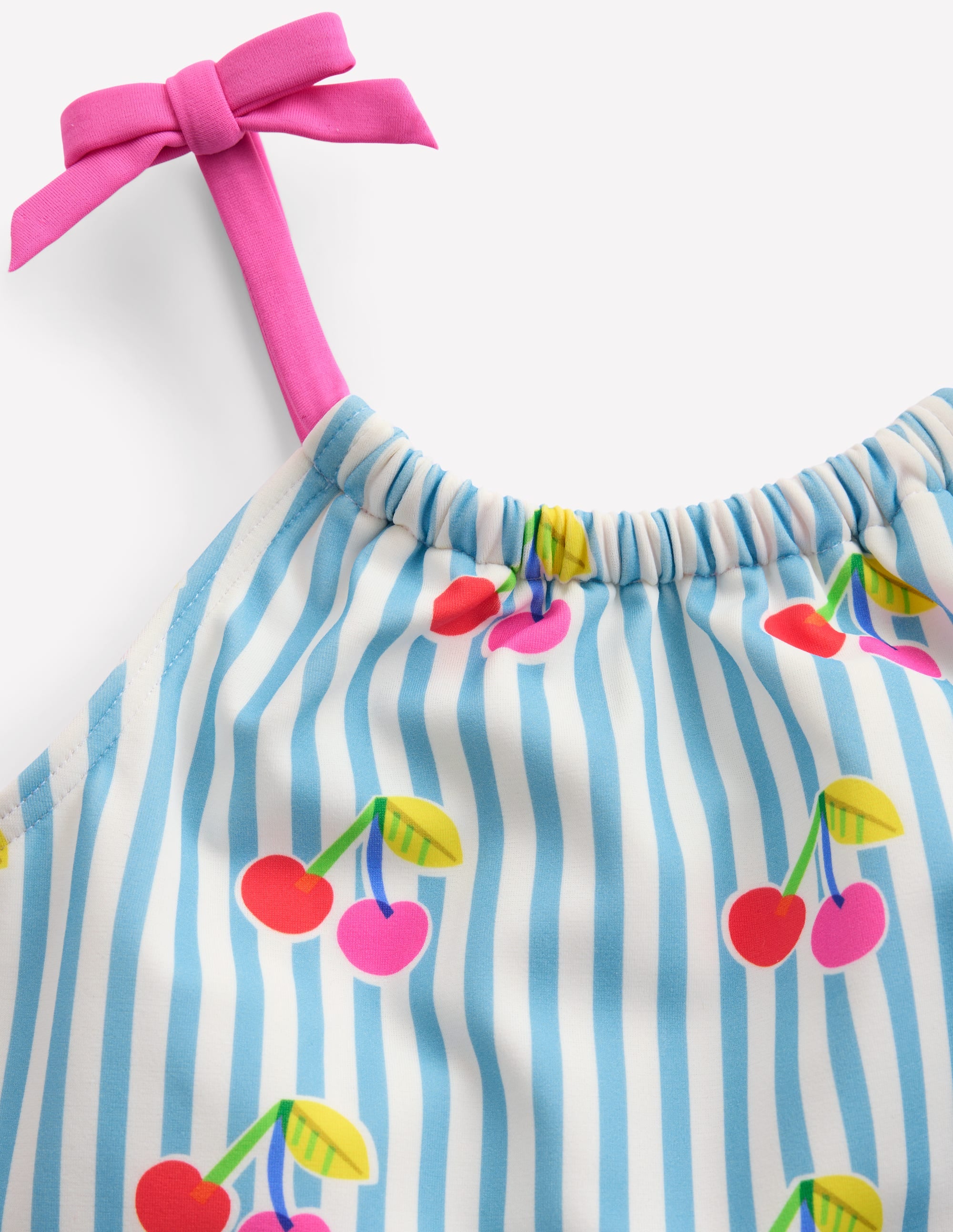 Tie Shoulder Swimsuit-Cloud Blue Stripe Cherries - Image 6
