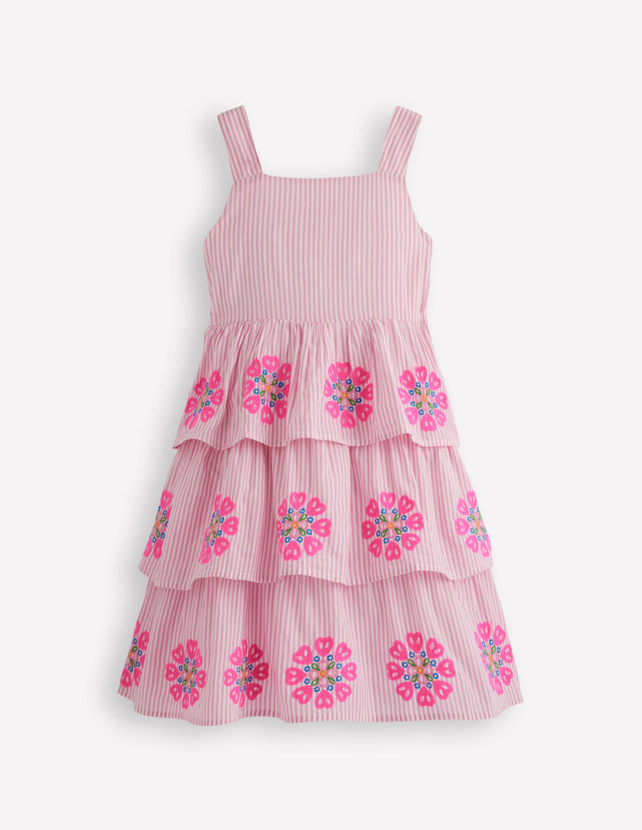 Tiered Embroidered Dress-Formica Pink Stripe