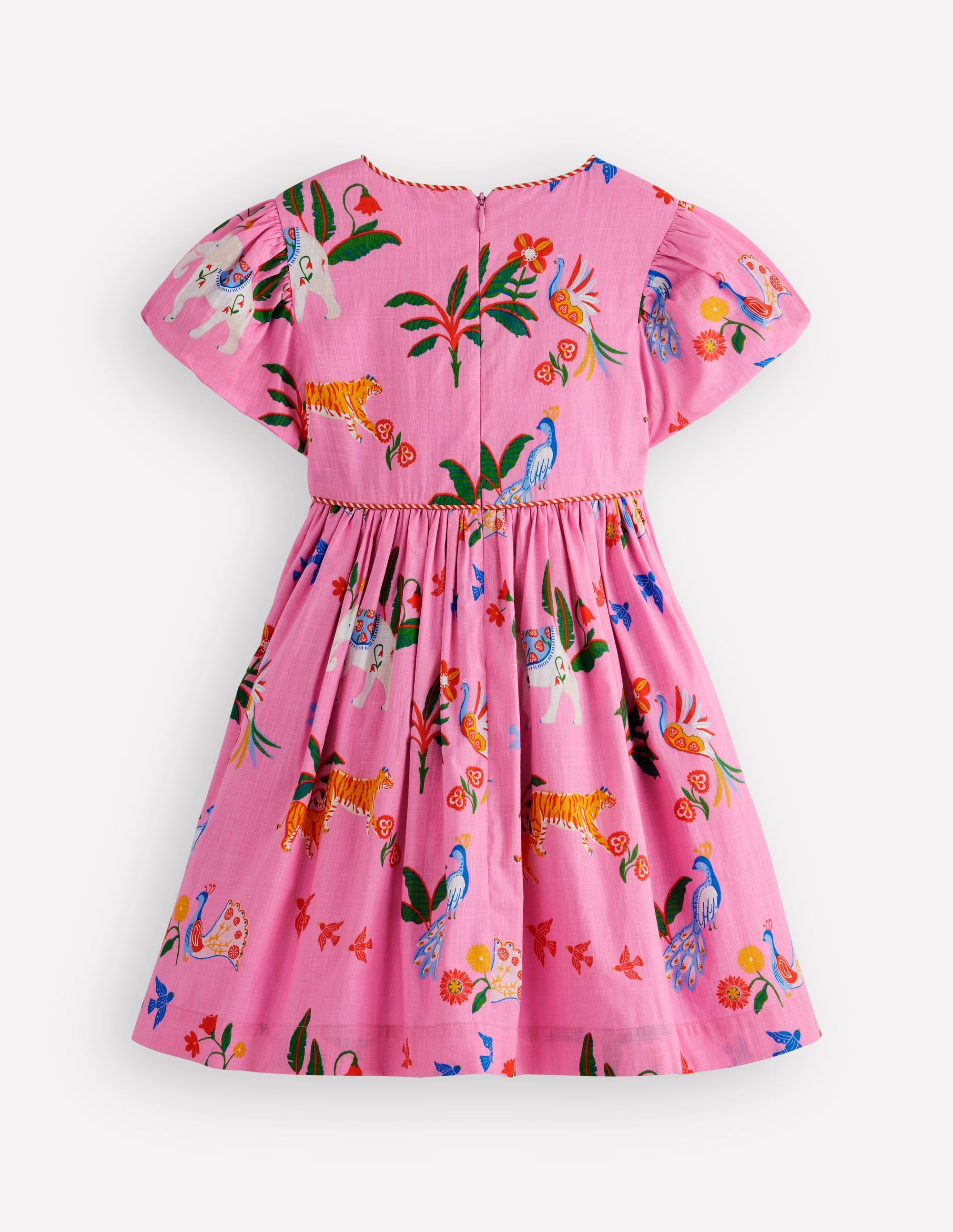 V-waist Woven Dress-Formica Pink Tropical Animals - Image 2
