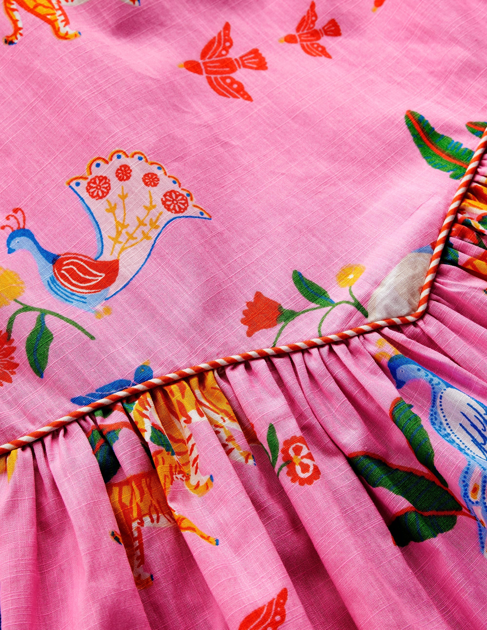 V-waist Woven Dress-Formica Pink Tropical Animals - Image 3