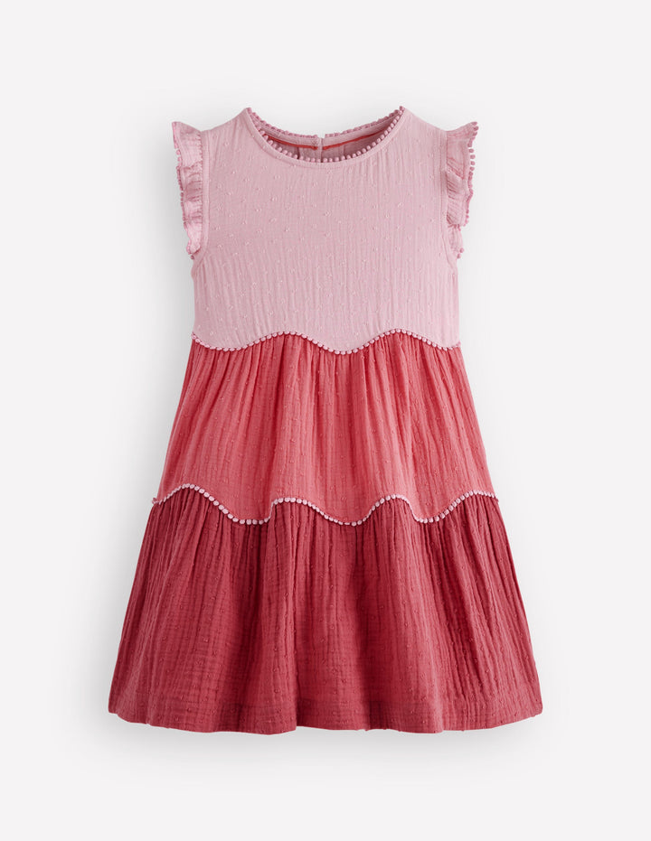 Scallop Double Cloth Dress-Spring Blossom Colourblock