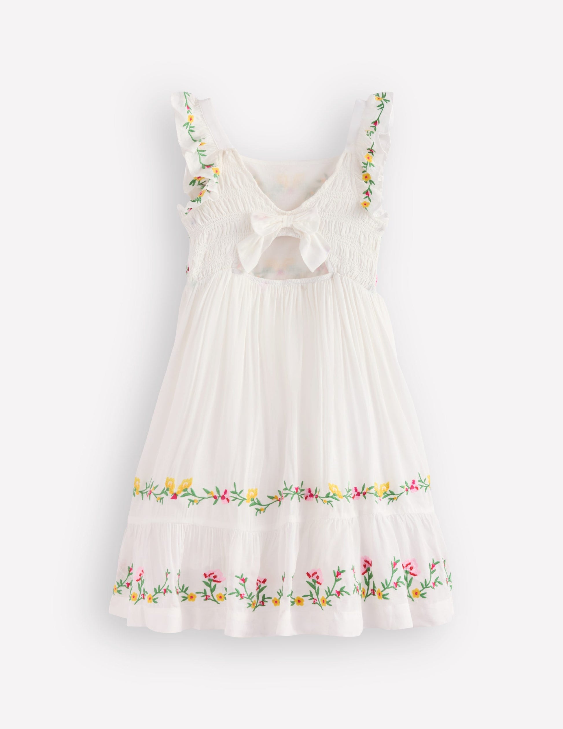 Shirred Bow Back Detail Dress-Soft Ivory-4