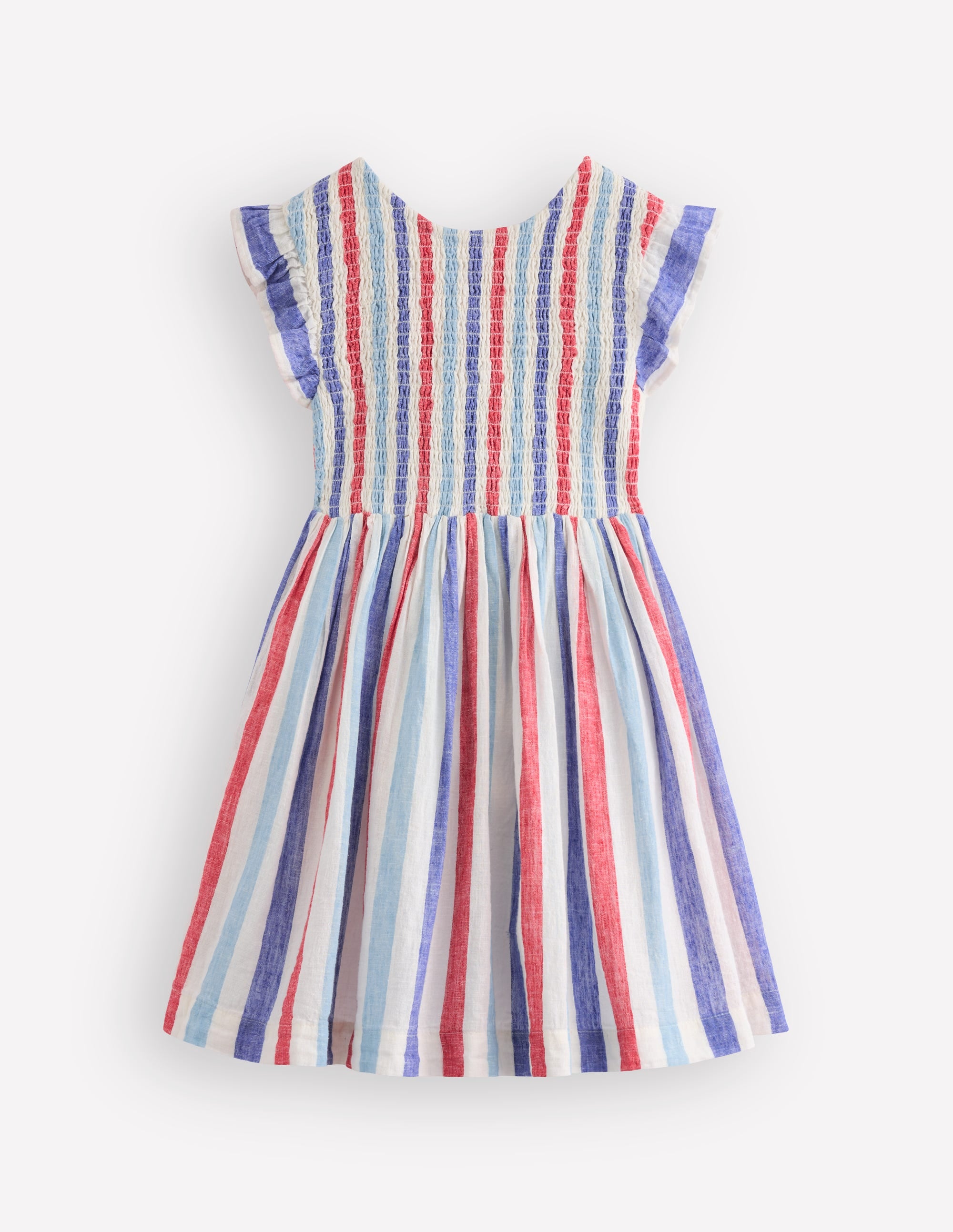 Bow Back Shirred Dress-Bright Blue/ Poppy Red Stripe - Image 3