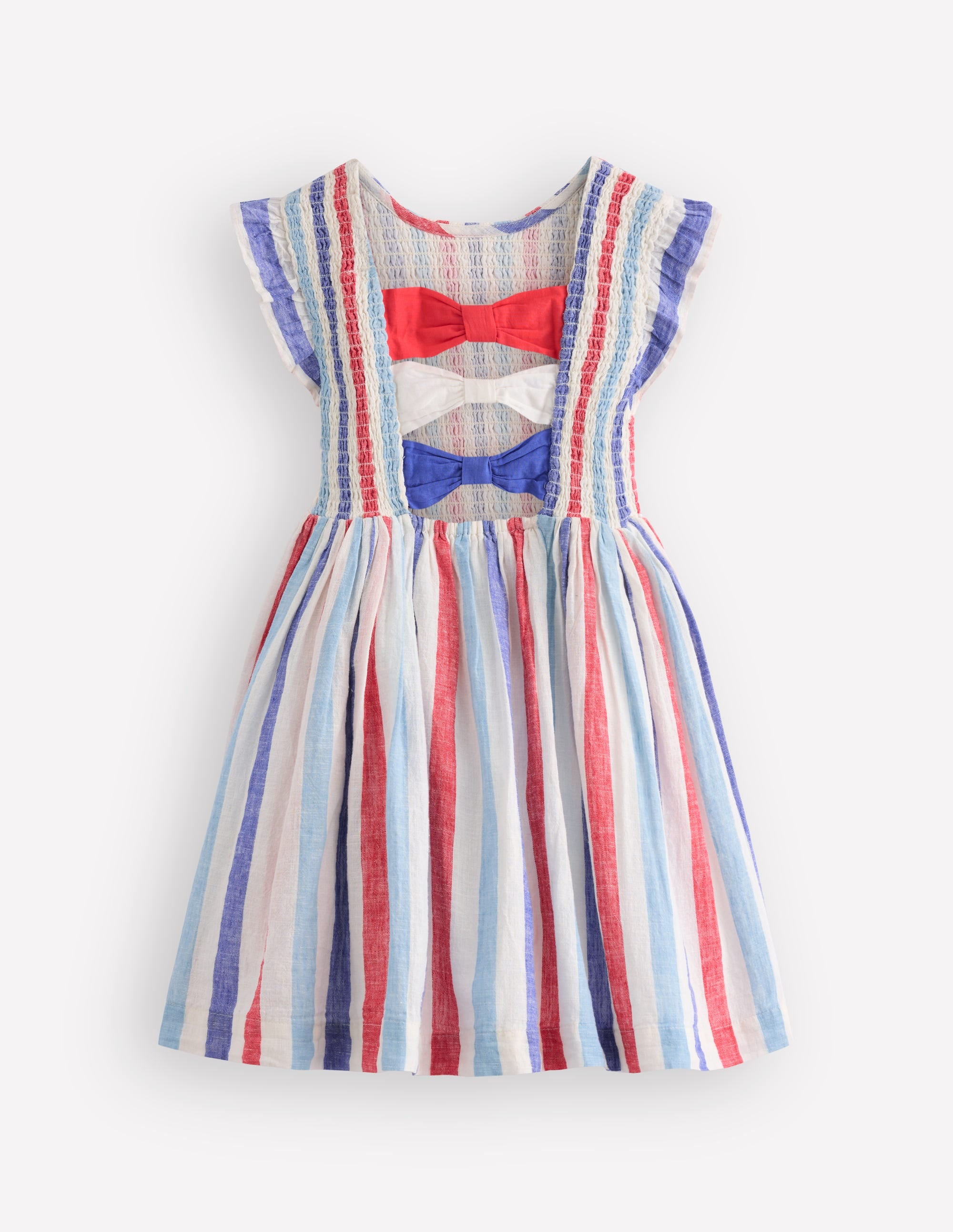 Bow Back Shirred Dress-Bright Blue/ Poppy Red Stripe - Image 4