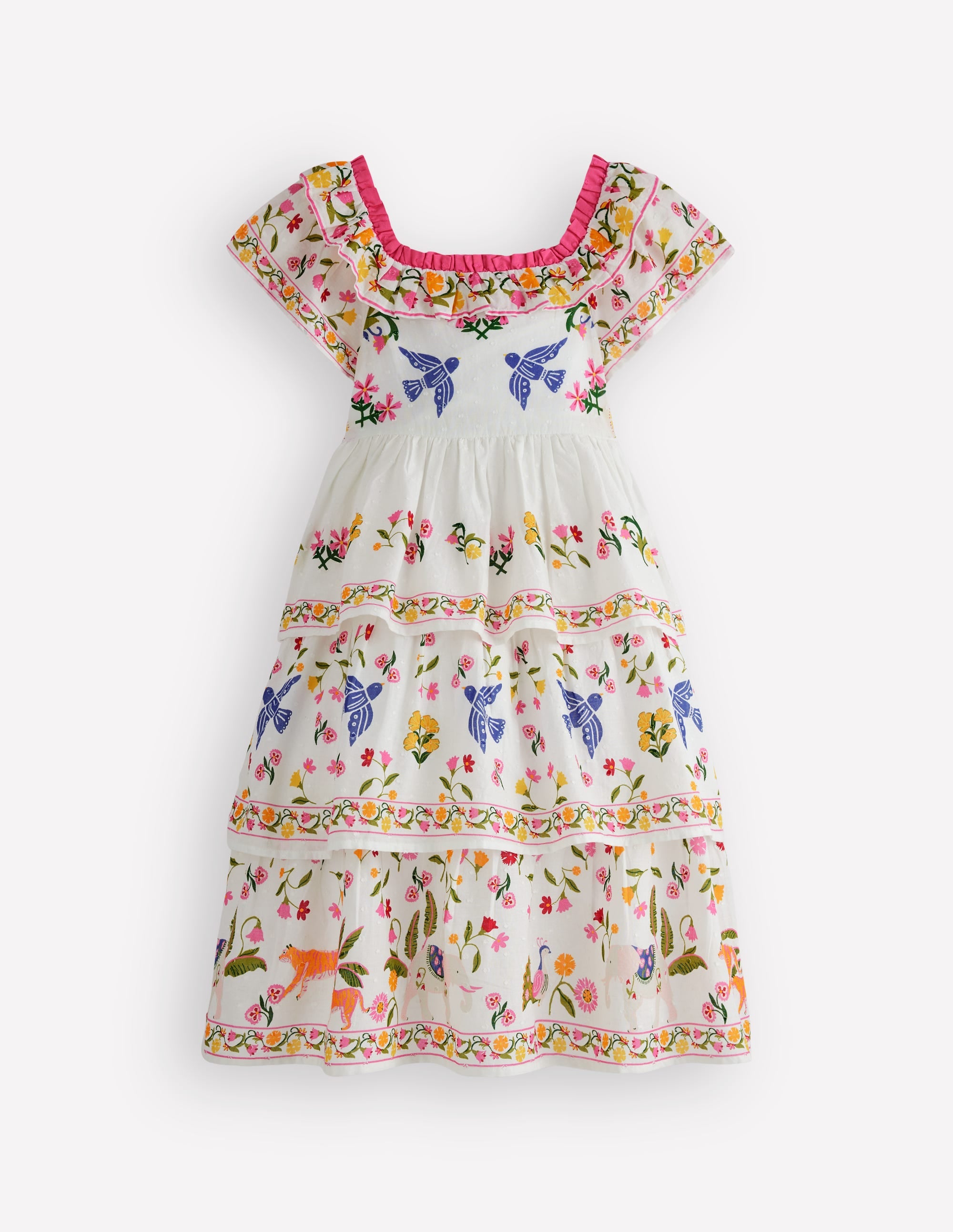 Tiered Ruffle Woven Dress-Soft Ivory Jungle Placement - Image 1