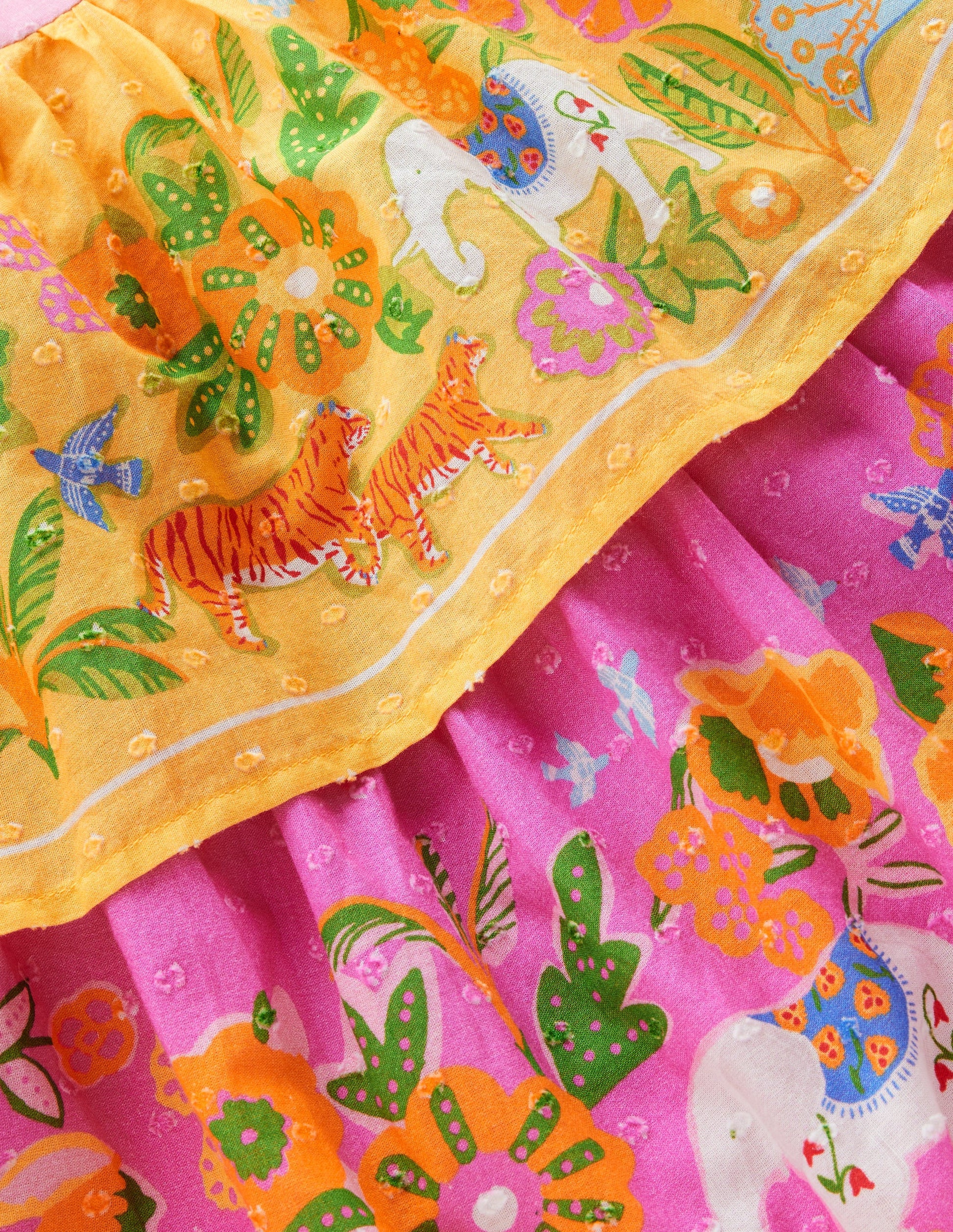 Tiered Ruffle Woven Dress-Sunflower Yellow Jungle Animal-3