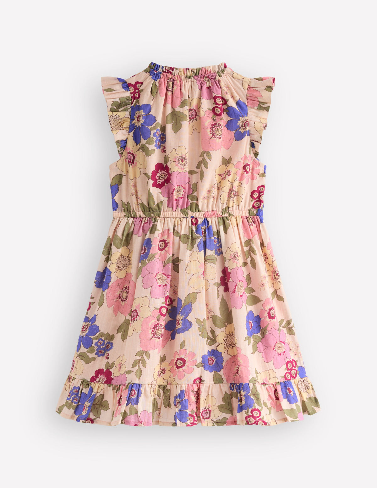 Gathered Woven Dress-Blooming Pink Floral Bloom - Image 2