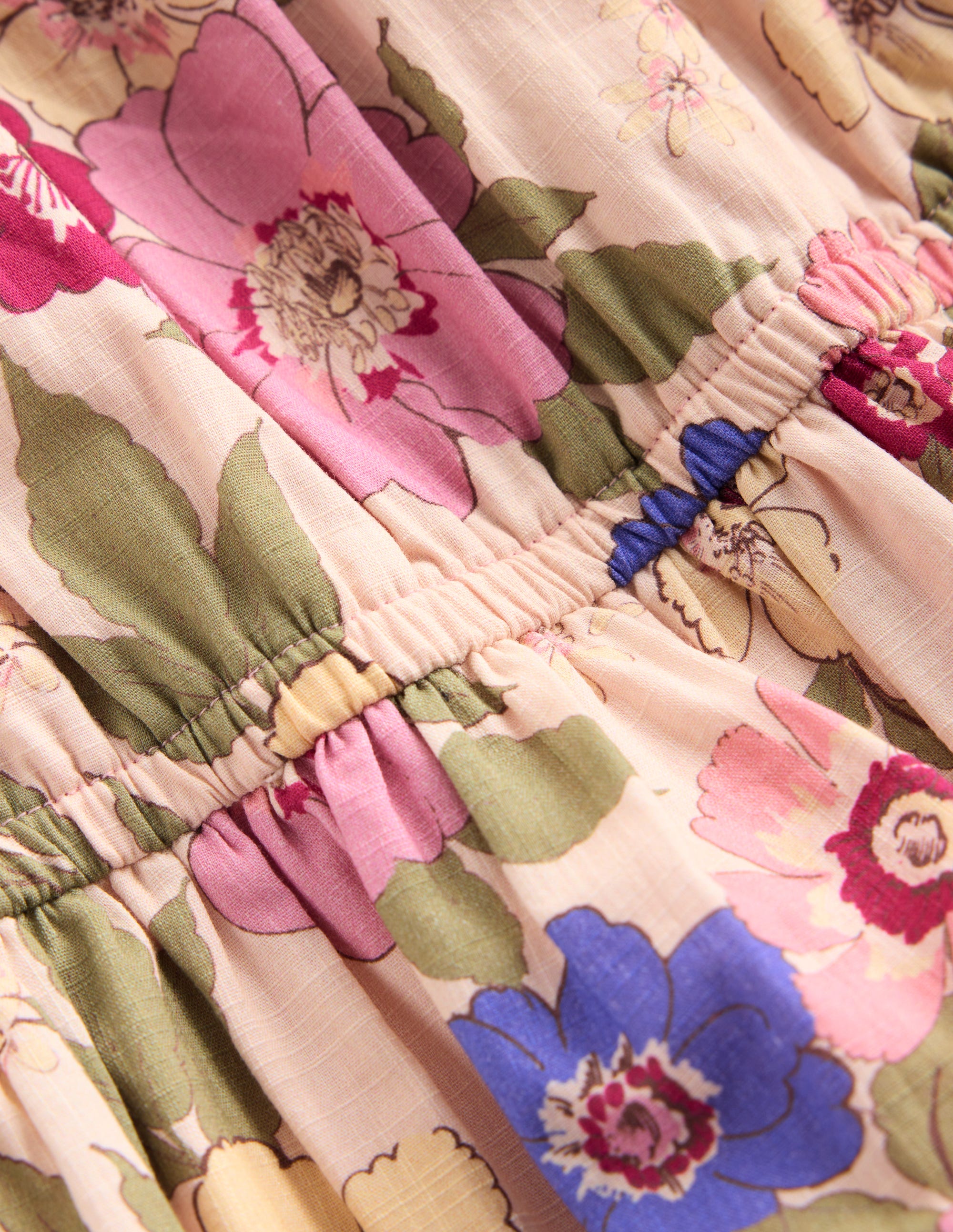 Gathered Woven Dress-Blooming Pink Floral Bloom - Image 3