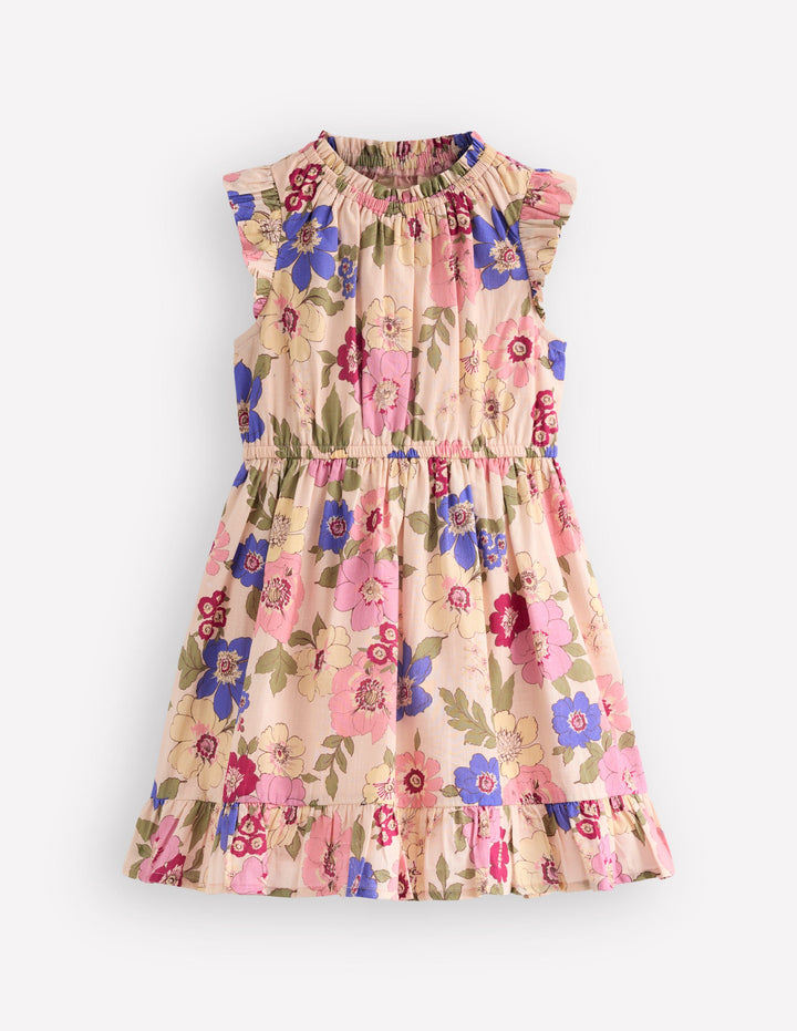 Gathered Woven Dress-Blooming Pink Floral Bloom