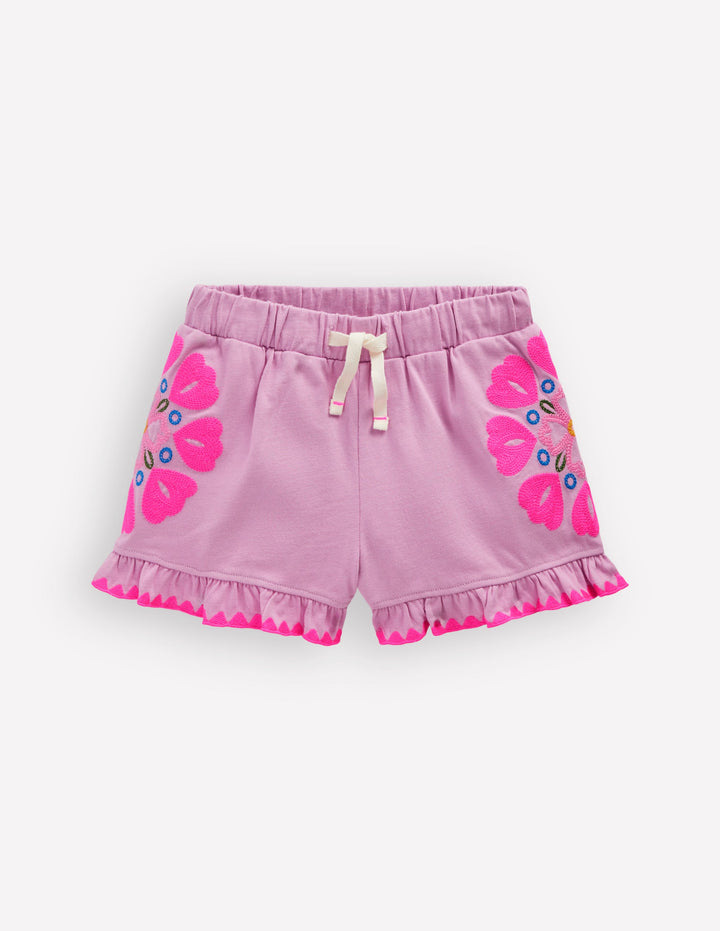 Embroidered Jersey Shorts-Pink Punch Embroidery