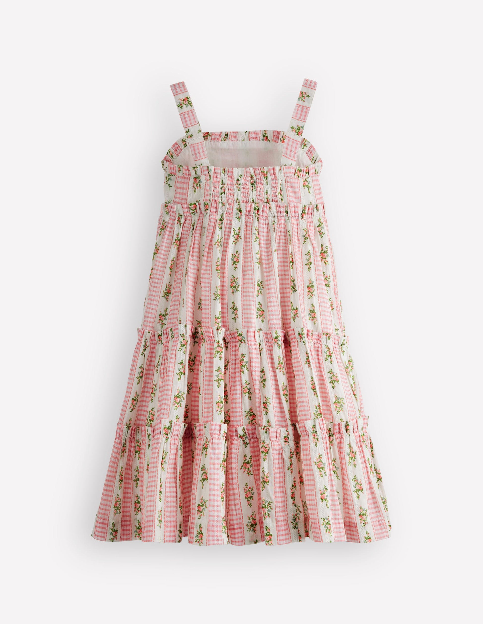 Tiered Midi Sundress-Soft Ivory Gingham Floral-2