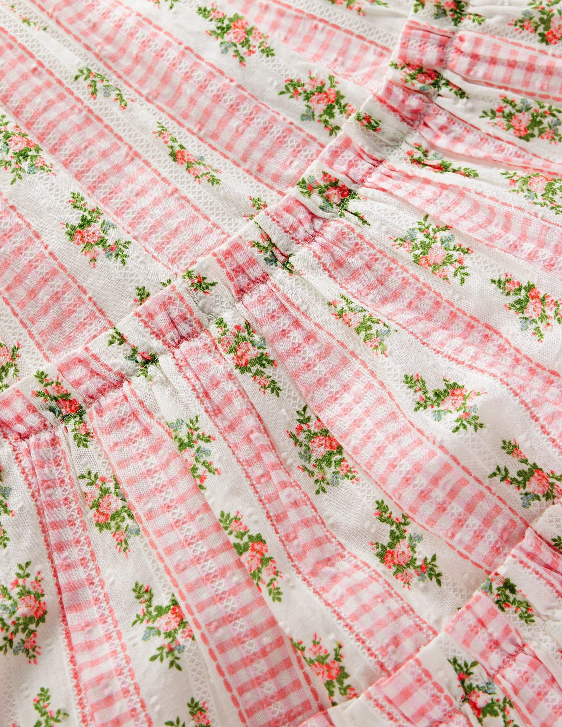 Tiered Midi Sundress-Soft Ivory Gingham Floral-3