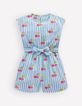 Tie Waist Woven Playsuit-Blue Cherry Stripe