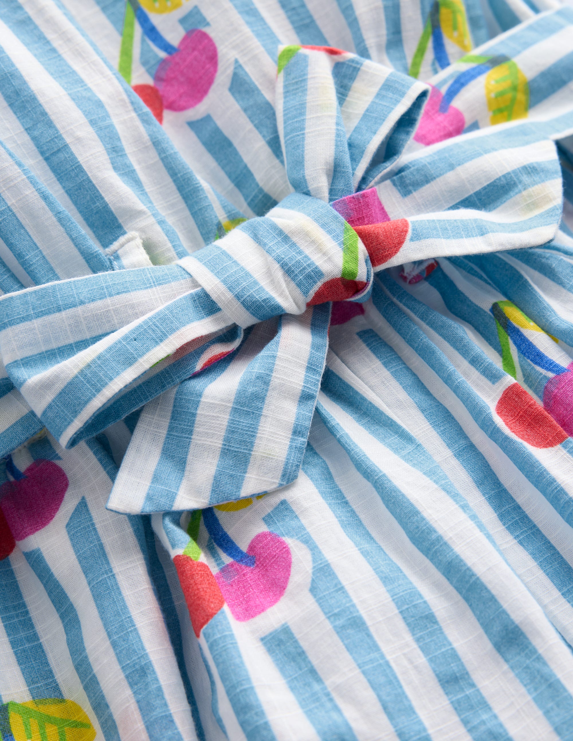 Tie Waist Woven Playsuit-Blue Cherry Stripe - Image 4