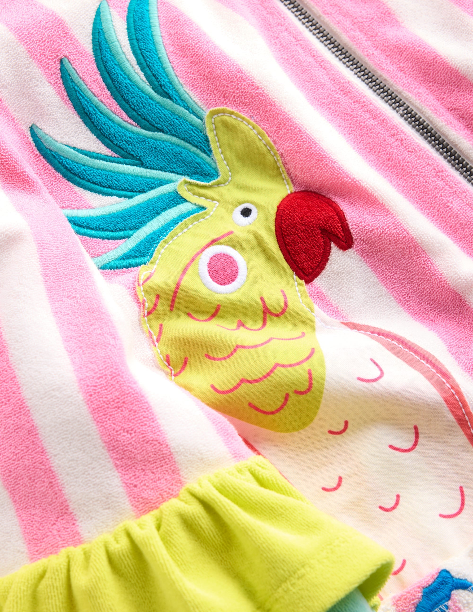 Fun Romie Towelling Zip-Up-Stripe Frill Parrot - Image 4