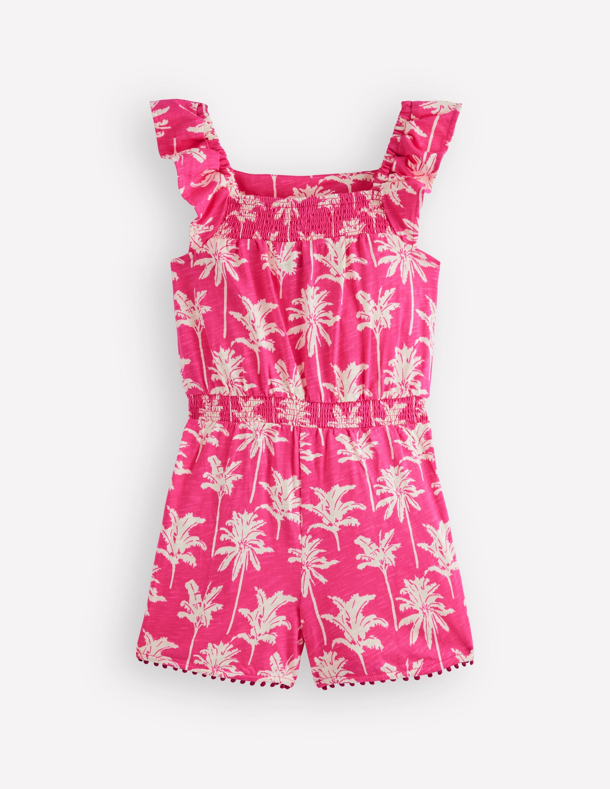 Ciara Pom Trim Jersey Playsuit-Pink Palm Trees - Image 2