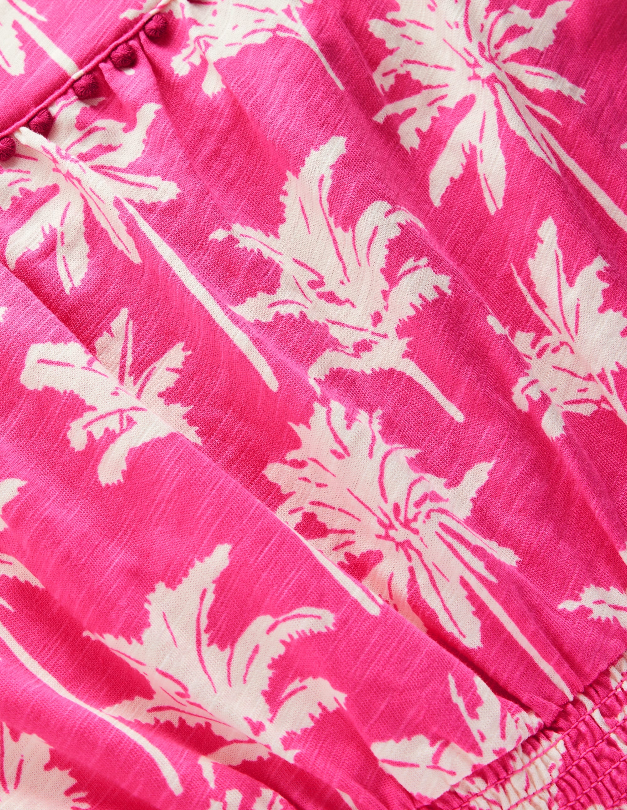 Ciara Pom Trim Jersey Playsuit-Pink Palm Trees - Image 3