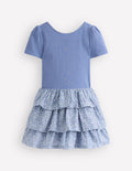Short Sleeve Jersey RaRa Dress-Serenity Blue Ditsy Floral