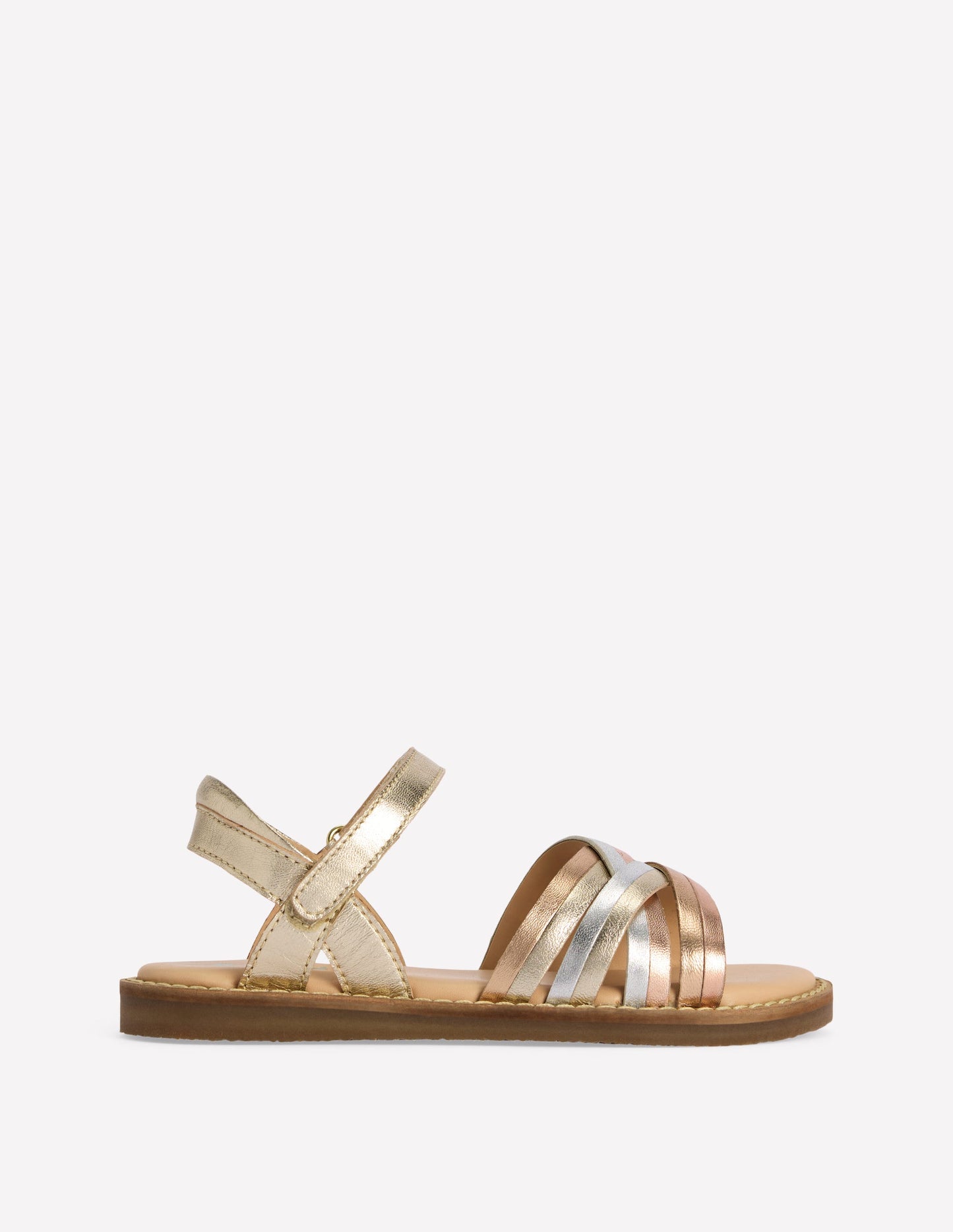 Crossed Leather Sandals-Metallic