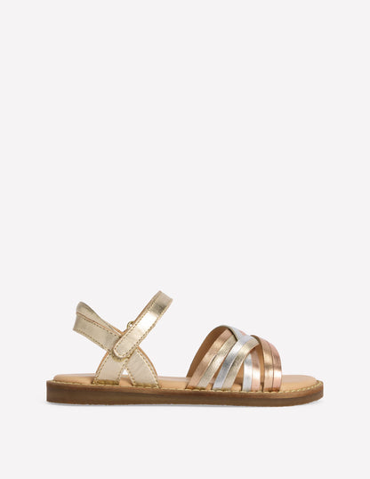 Crossed Leather Sandals-Metallic-1