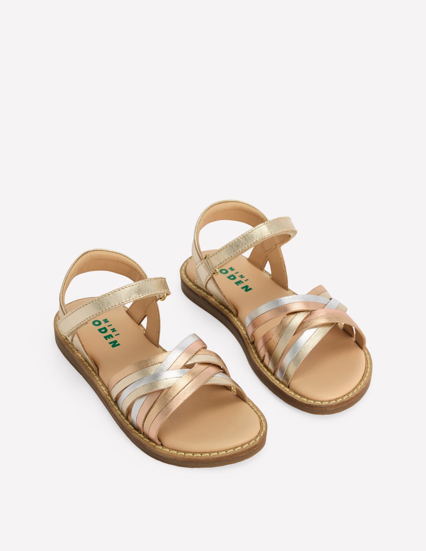 Crossed Leather Sandals-Metallic