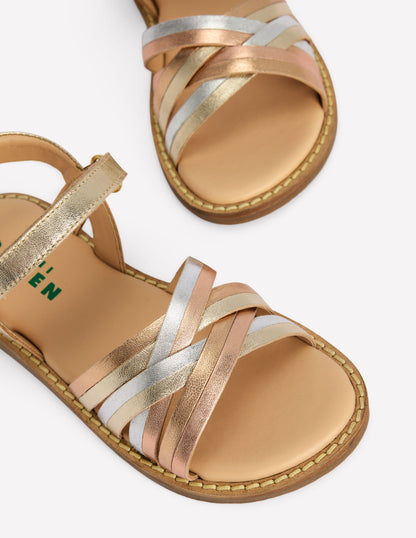 Crossed Leather Sandals-Metallic-3
