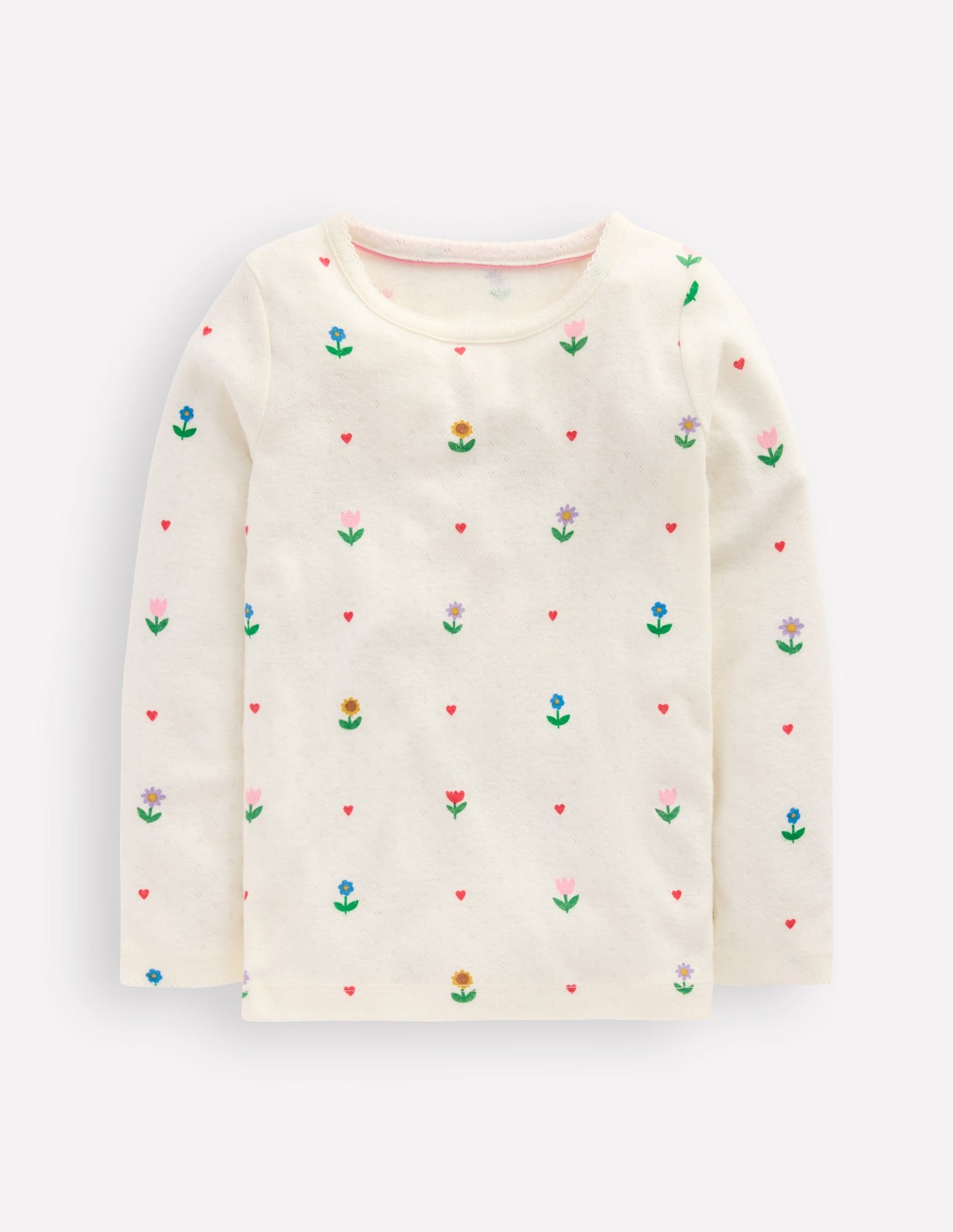 Long Sleeve Pointelle Top-Ivory Sunflower Garden