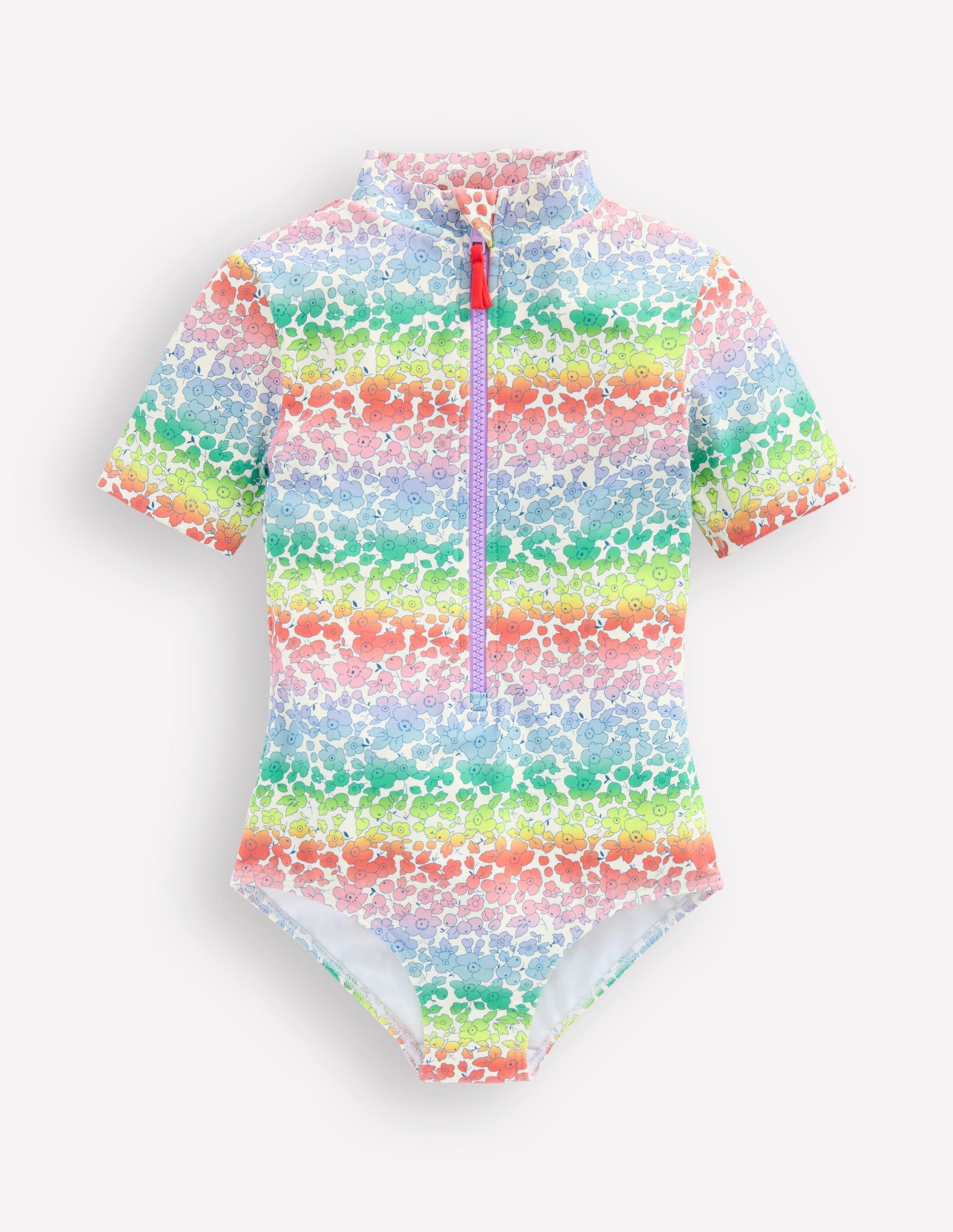 Short Sleeve Swimsuit-Rainbow Ombre Flowerbed-1