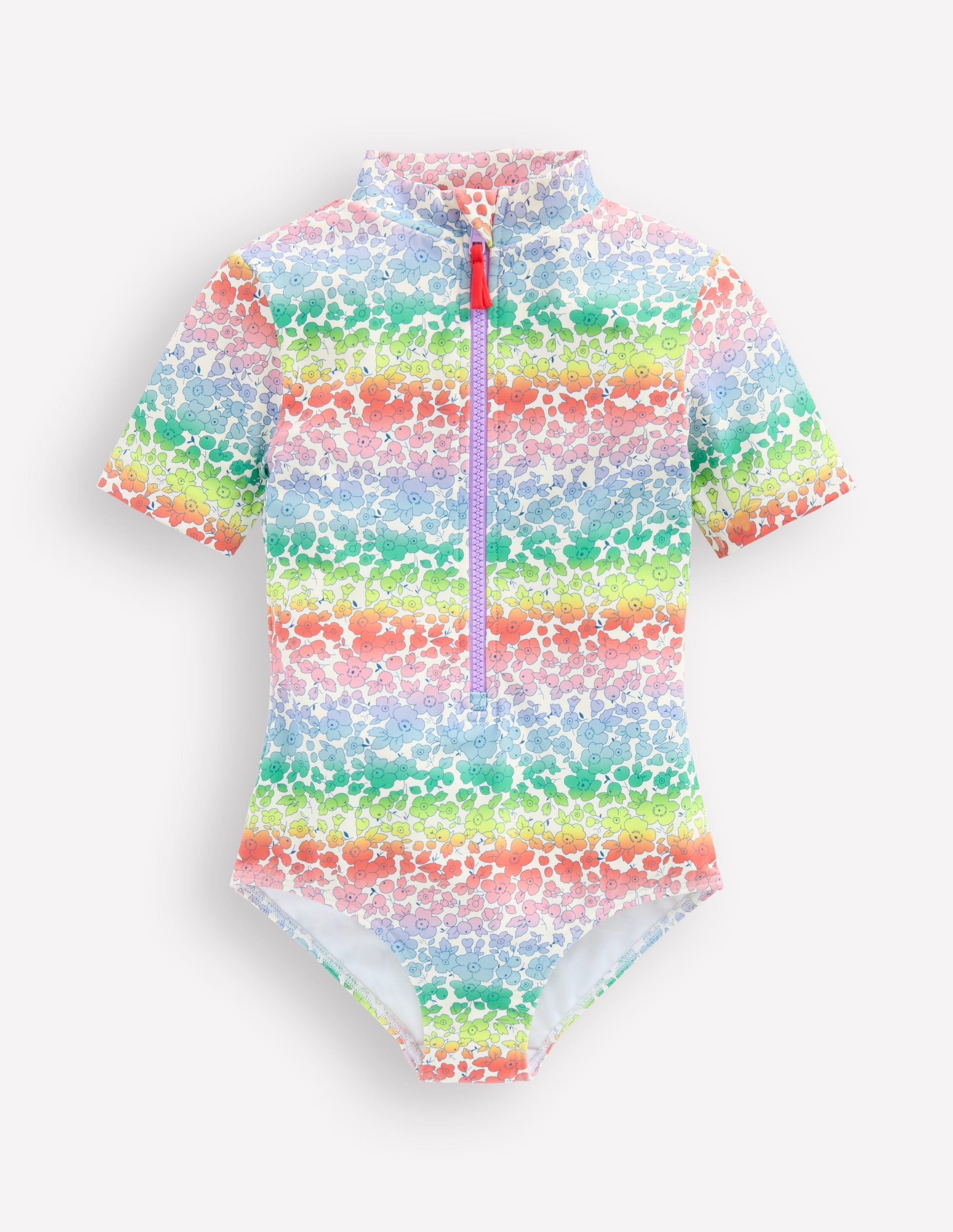 Short-sleeved Swimsuit-Rainbow Ombre Flowerbed - Image 1