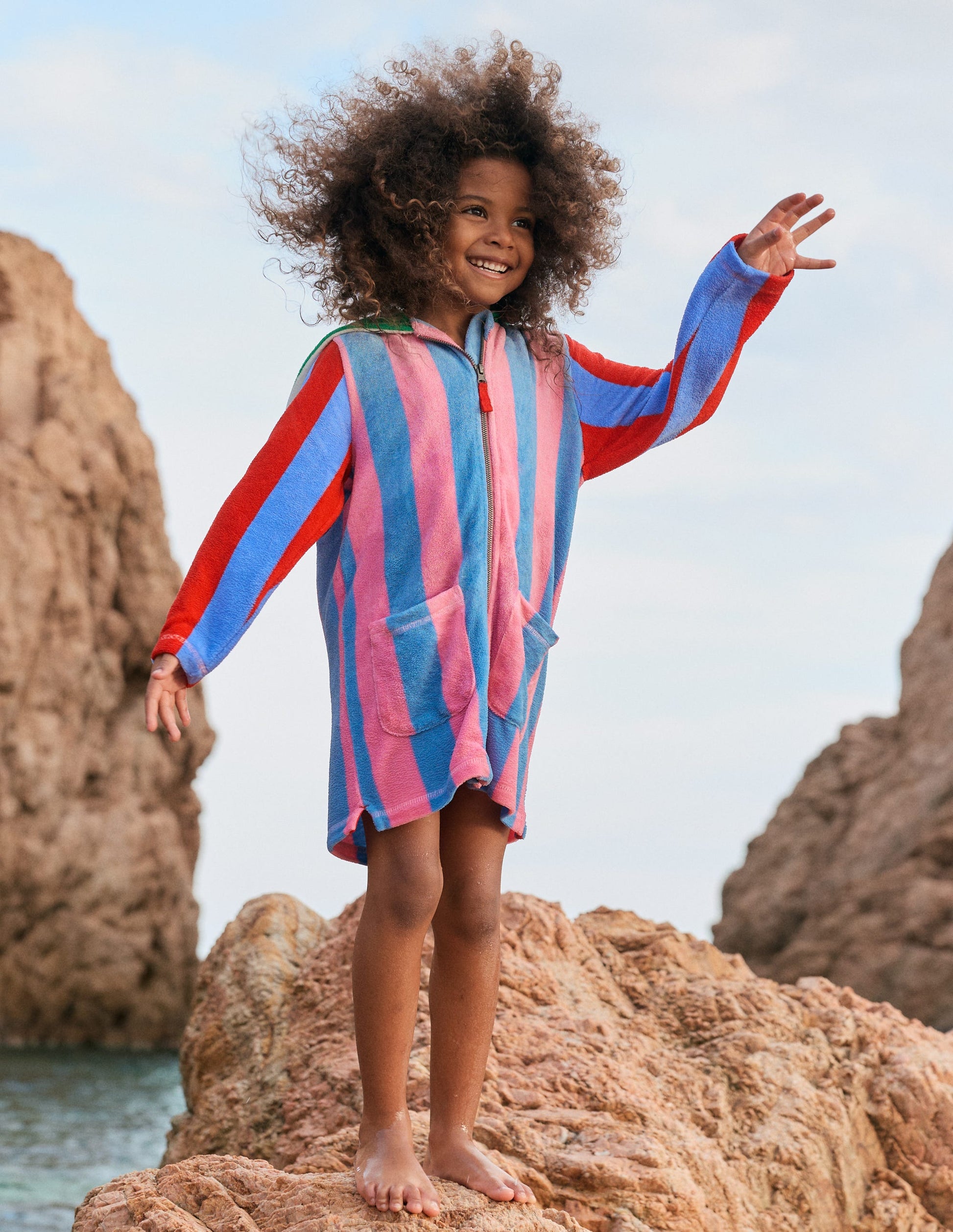 Romie Towelling Zip Throw-On-Multi Hotchpotch Stripe-1