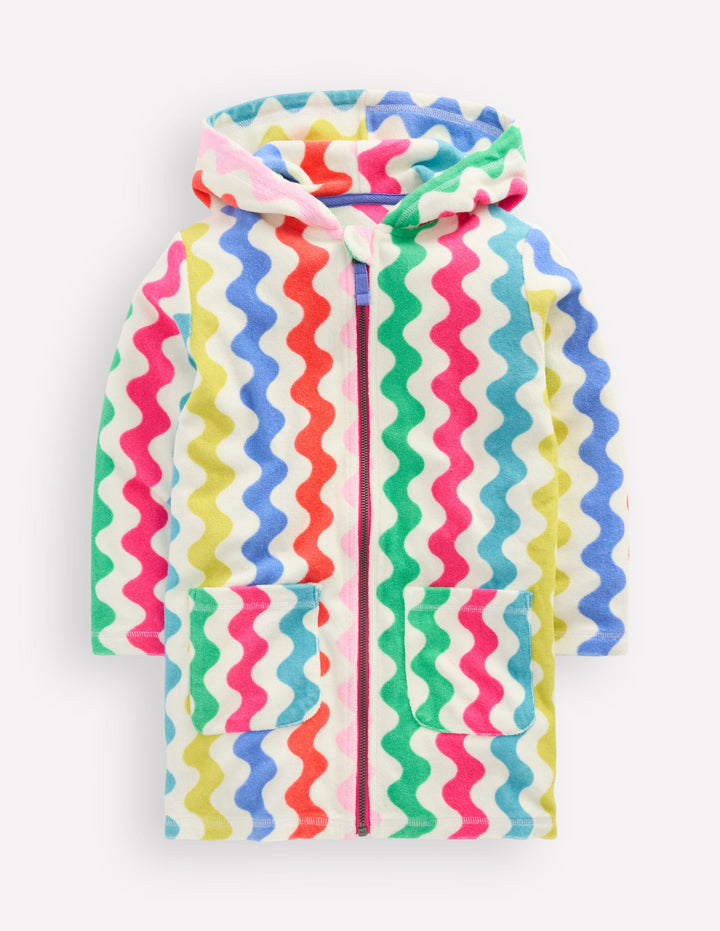 Romie Towelling Zip Throw-On-Multi Rainbow Wave