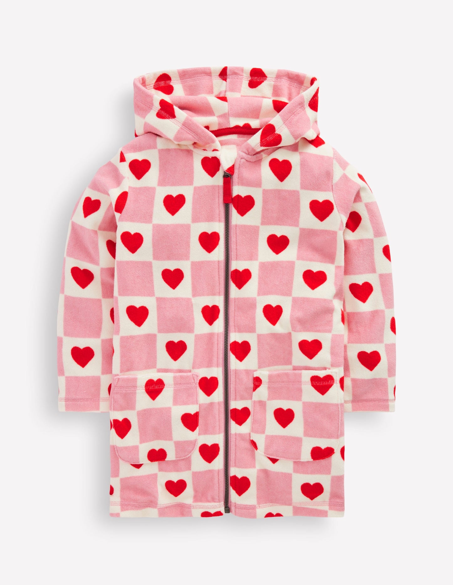 Romie Towelling Zip Throw-On-Bubblegum Pink Heart Stamp