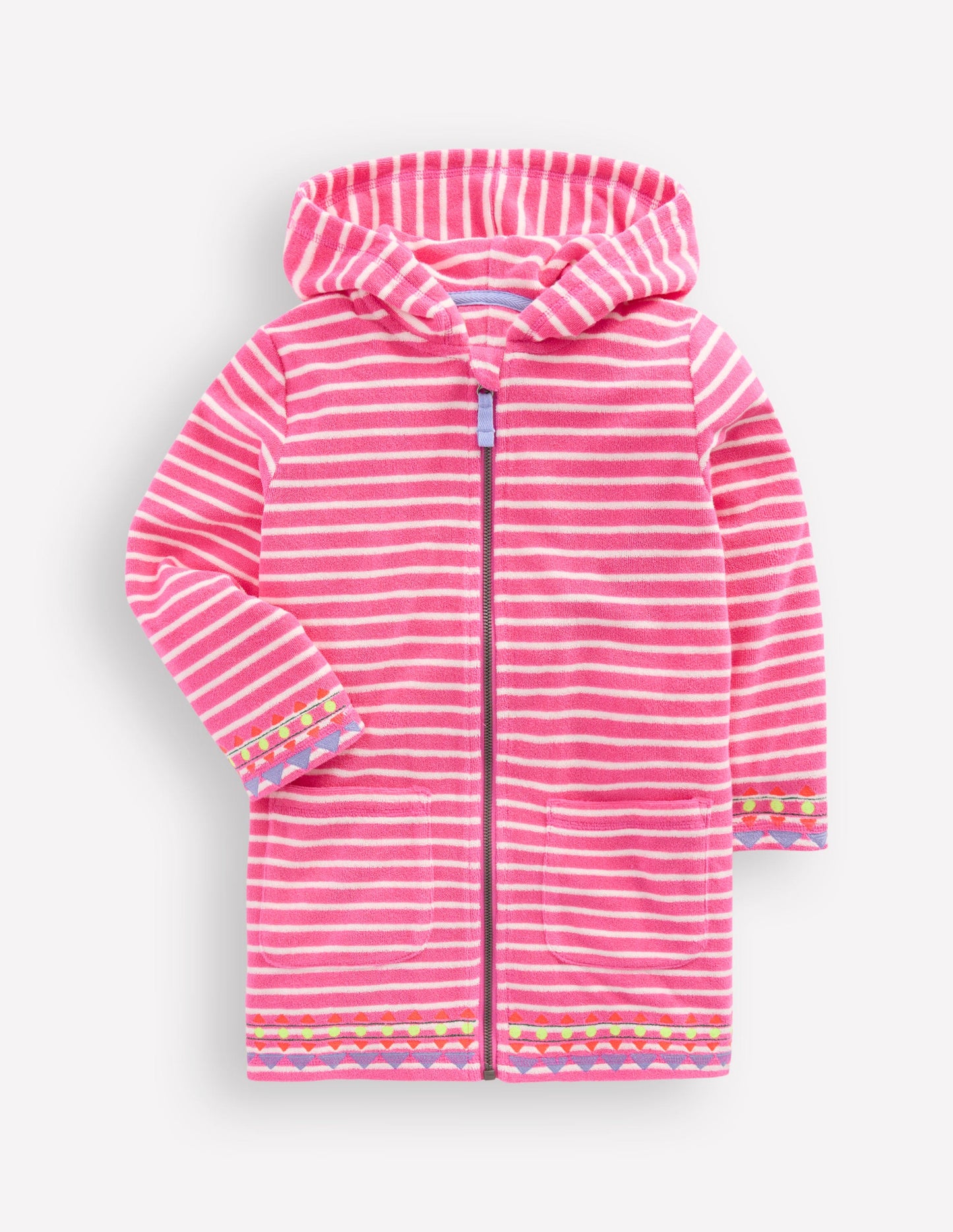 Romie Towelling Zip Throw-On-Sorbet Pink Stripe