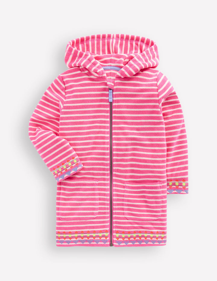 Romie Towelling Zip Throw-On-Sorbet Pink Stripe