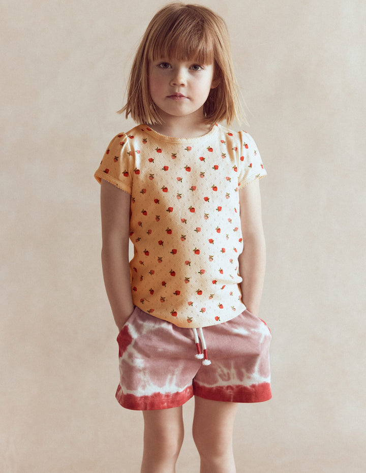 Short Sleeve Pointelle Top-Ivory Strawberry