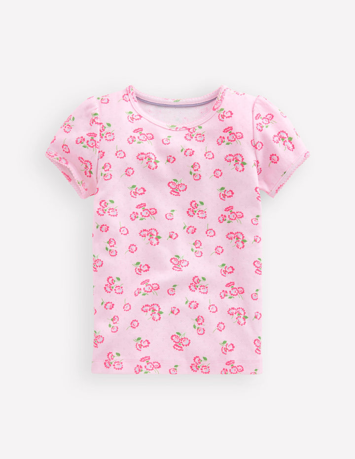 Short Sleeve Pointelle Top-Lotus Daisy