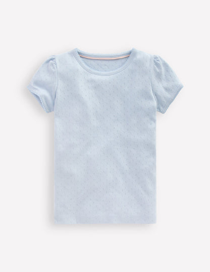 Short Sleeve Pointelle Top-Blue-1