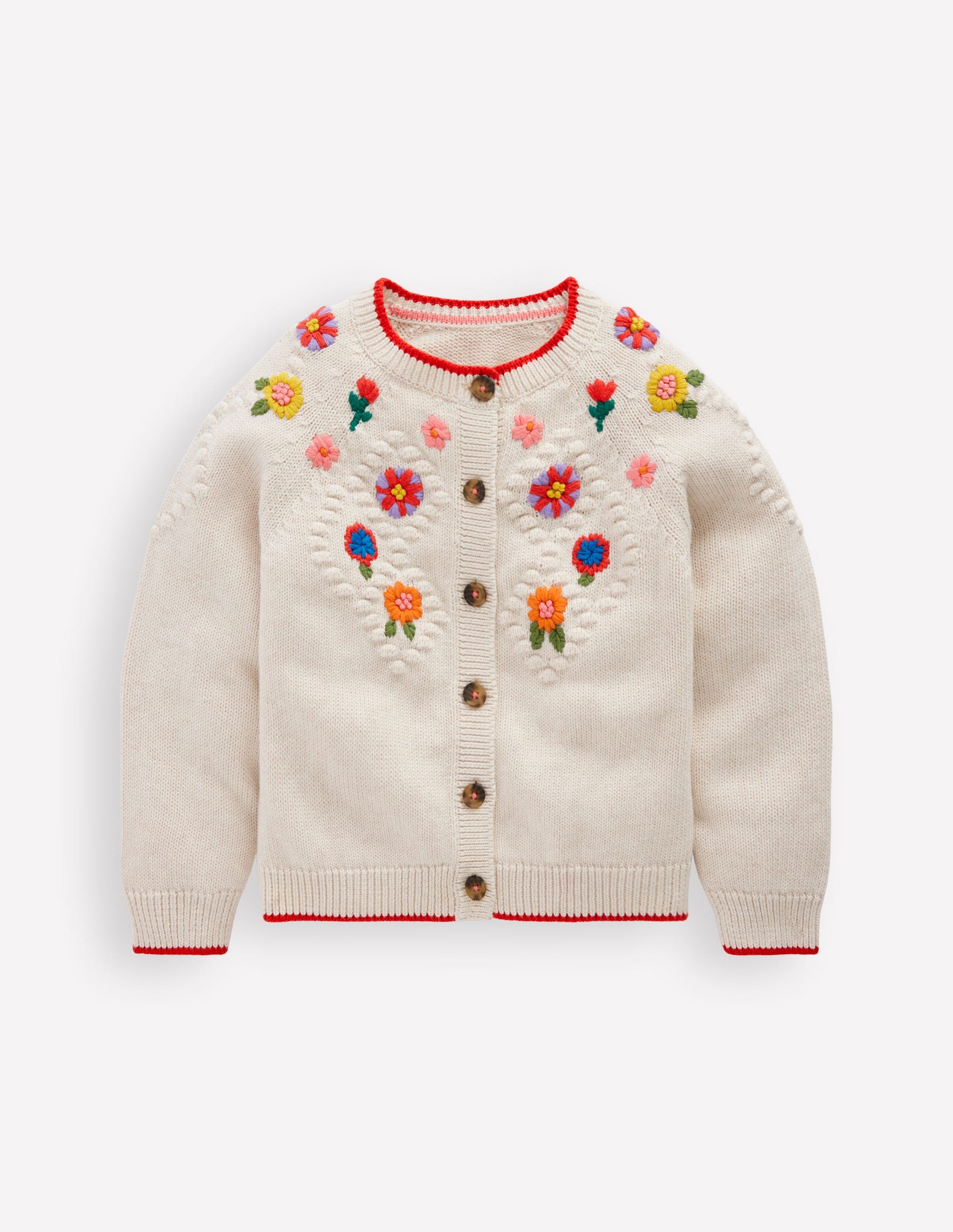 Cotton Embroidered Cardigan-Ecru Marl Flowers-4