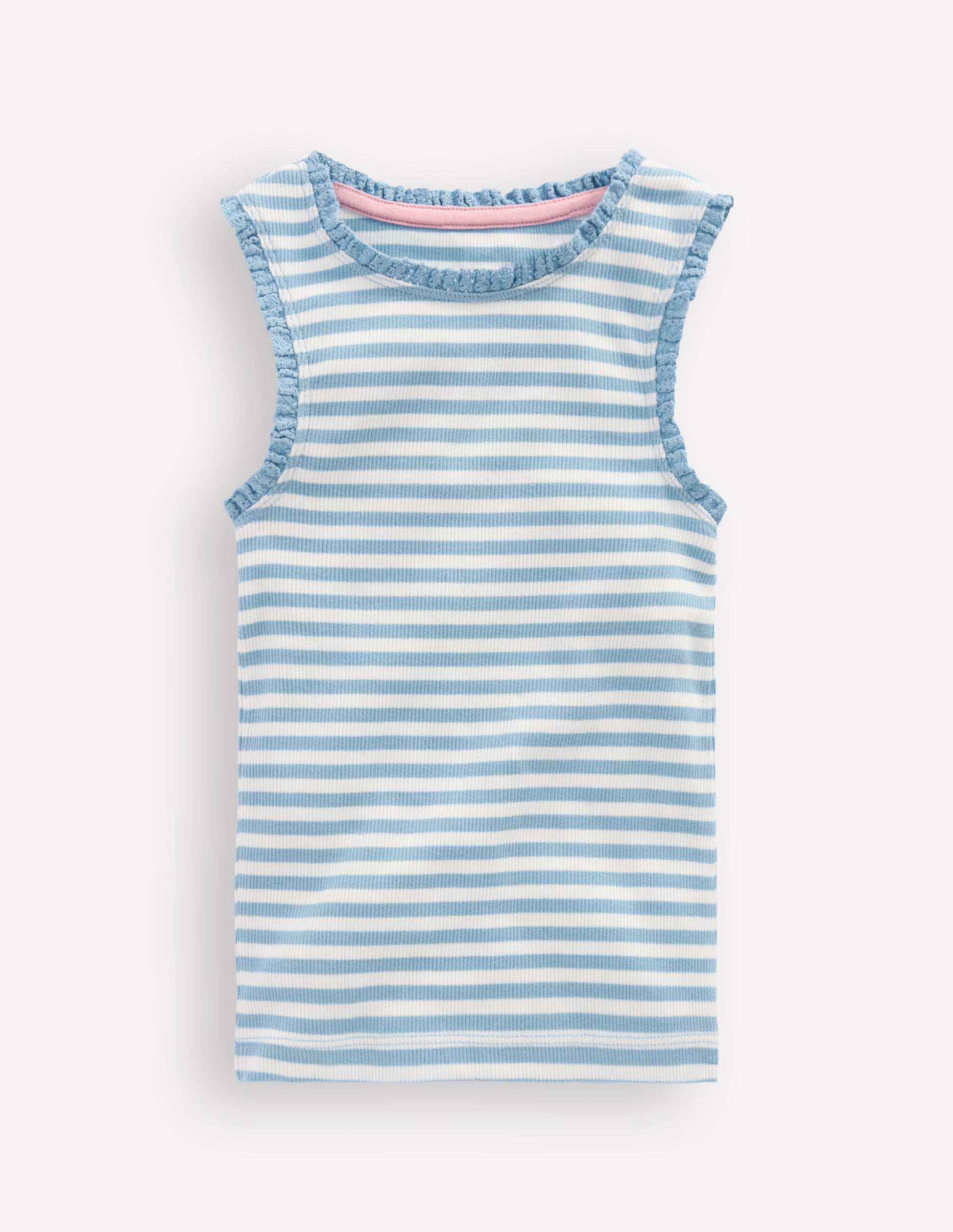Ribbed Lace Trim Vest-Glacier Blue Stripe-1