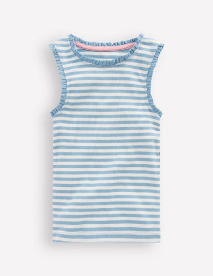 Ribbed Lace Trim Vest-Glacier Blue Stripe-1