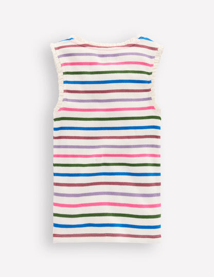 Ribbed Lace Trim Vest-Multi Stripe-2