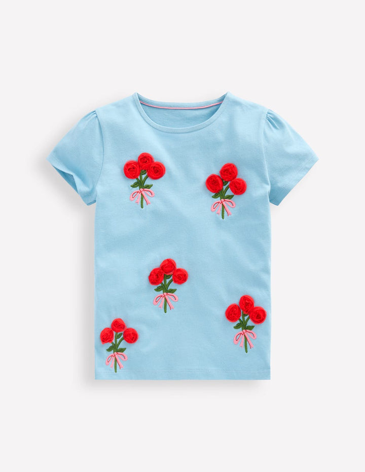 Puff Sleeve Superstitch Top-Blue Flower Bunches