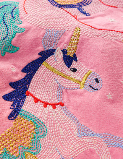 Puff Sleeve Superstitch Top-Pink Unicorns-3