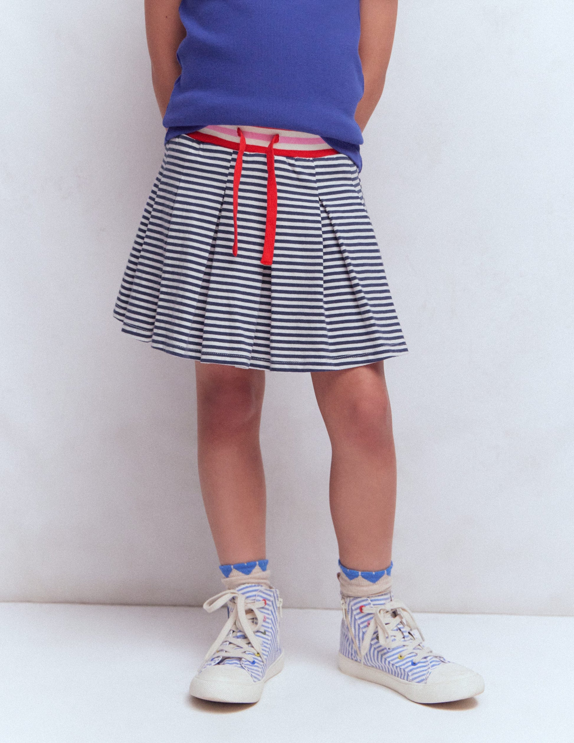 Pleated Jersey Skort-Navy Stripe-1